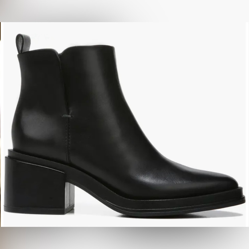 Franco Sarto Black Leather Block Heel Ankle Boots Size 10